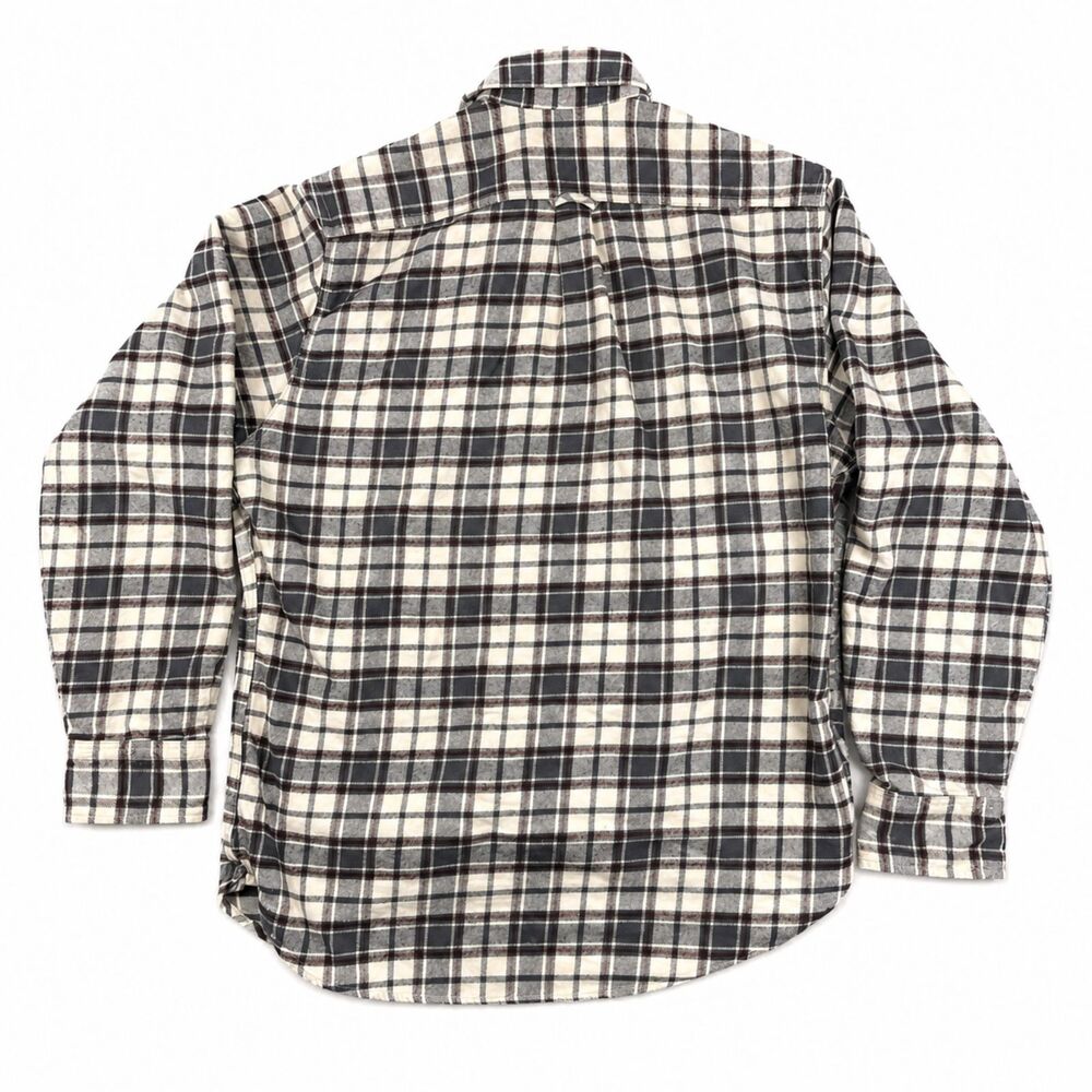 JACHS Mens Medium Flannel Shirt Gray Brown Plaid Cotton Button Up Pockets - Picture 3 of 7
